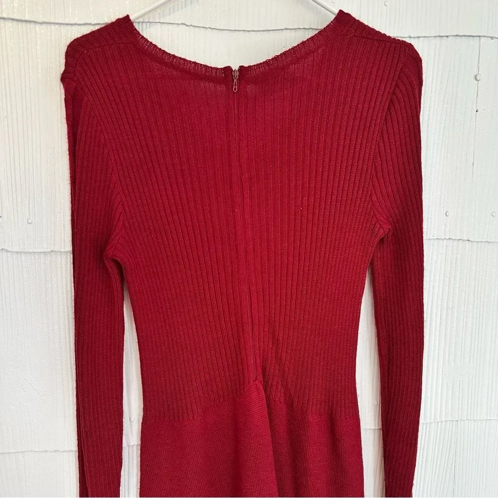 Damonette Made in Italy Vintage Maroon Red Sweater Skater Midi Dress Long Sleeve
